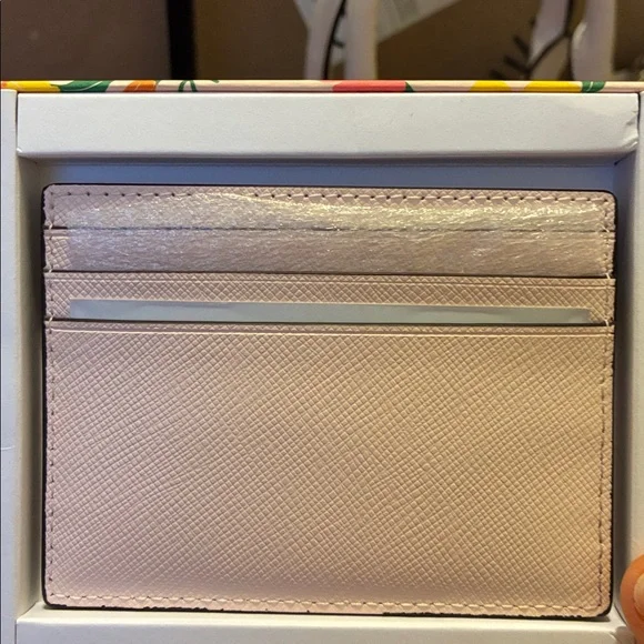 KATE SPADE New York Pink Leather Card Holder with Gold Logo - Picture 2 of 5